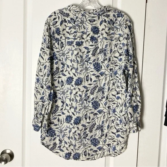 Nwot Rachel Zoe Floral Linen Button Shirt Top M High Low Hem Coastal Grandma - Picture 2 of 7